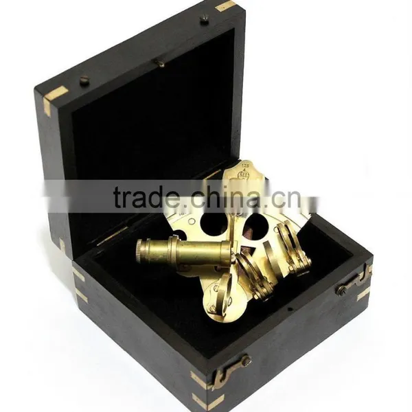 Buy Antique Brass Shiny Marine Nautical Sextant- Small NAUTICAL SEXTANT REPLICA With Black Wooden Box 1027 photo-6