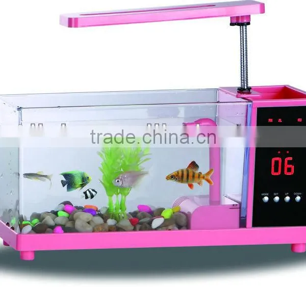 Fashionable USB Desktop Aquarium With LCD Alarm Clock