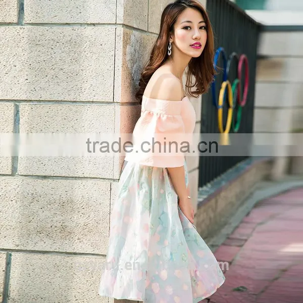Thailand Fashion Dress Neck Boat off Shoulder Tops for Women Ladies Girls Knee Lenth Skirts Latest Suit photo-3