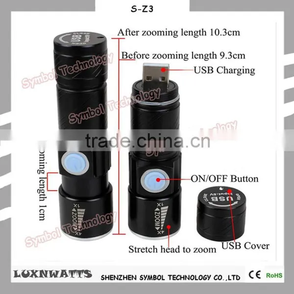 Zoomable 3 Light Mode Portable Rechargeable USB Charging Led Flashlight photo-5