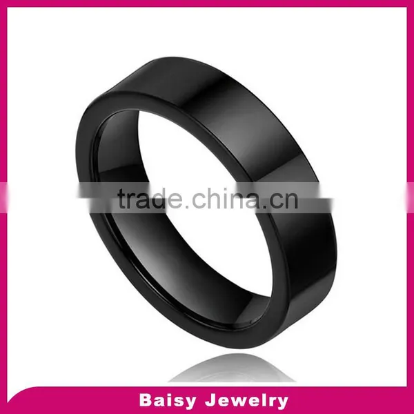 Popular Style 6mm Plated Black Flat Plain Polished Men's Tungsten Rings