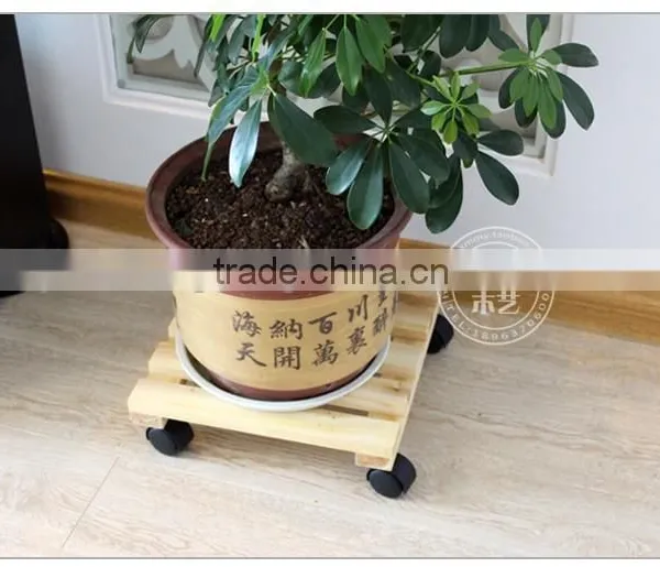 Beautiful Pine Wood Flower Pot Tray With Wheels photo-3