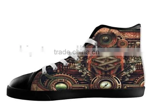 Men's Skull High Top Casual Shoes,Black Lace-up Canvas Sneakers photo-2
