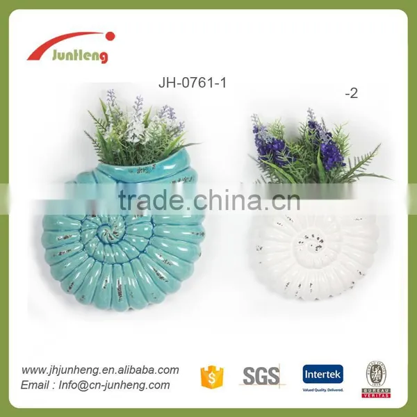 Home & Garden Glazed Conch Blue Ceramic Decorative Grow Pots for Wall Planters