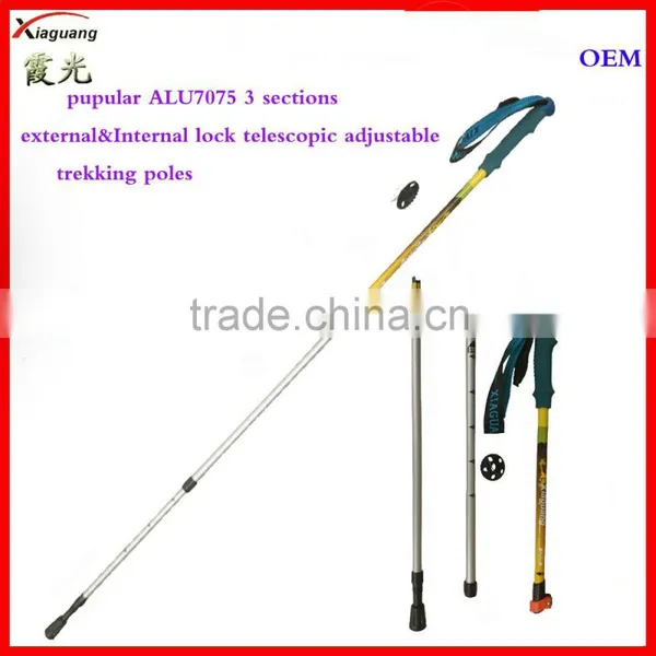 Pupular Aluminum 7075 3 Sections External&Internal Lock Telescopic Adjustable Trekking Pole Nordic Walking Stick