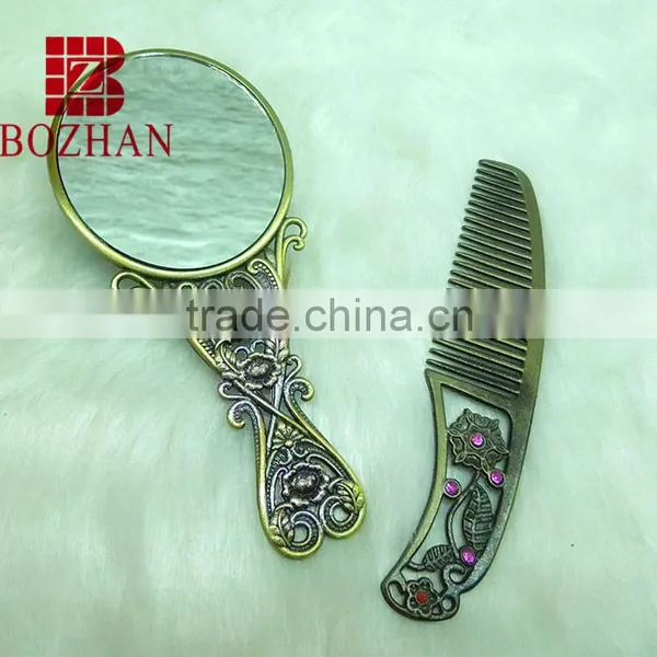 Classical Flower Rhinestone Souvenir Vanity Mirror Set photo-2
