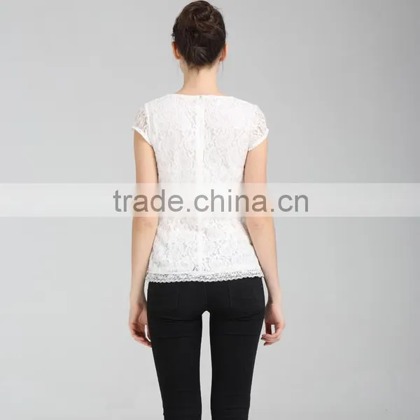2016 Wholesale Women's Lace Blouse With Cap Sleeves photo-6