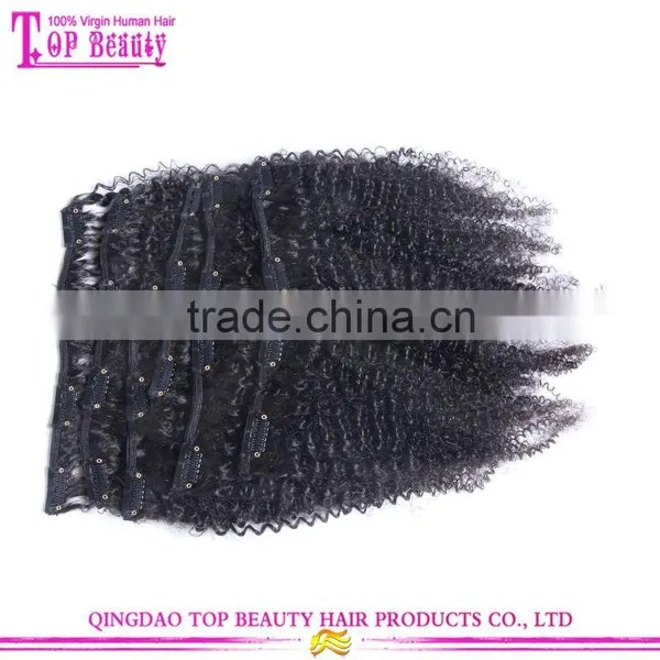 Wholesale Price 10-30" Afro Kinky Curly Clip in Hair Extensions Virgin Mongolian Clip in Hair Extensions for Black Women photo-5