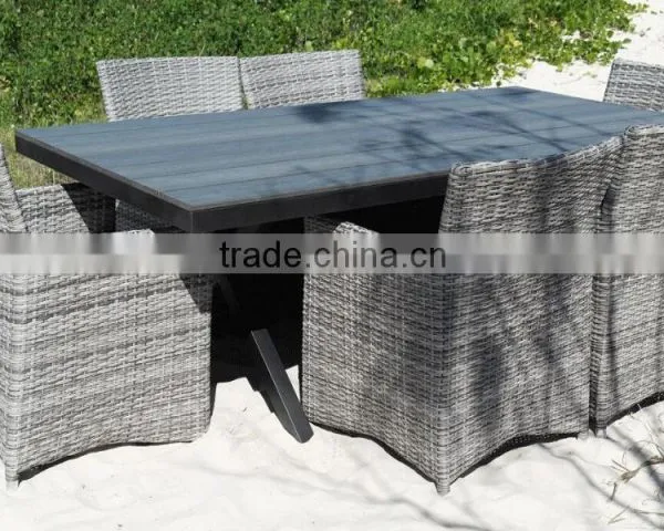 2015 Hot Sale Outdoor Garden PE Plastic Wood Table With 6 Chairs for Restaurant