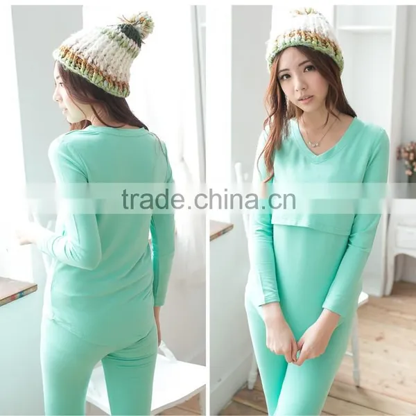 Winter Long Sleeve V-neck Nursing Sleepwear for Pregnant Women photo-3