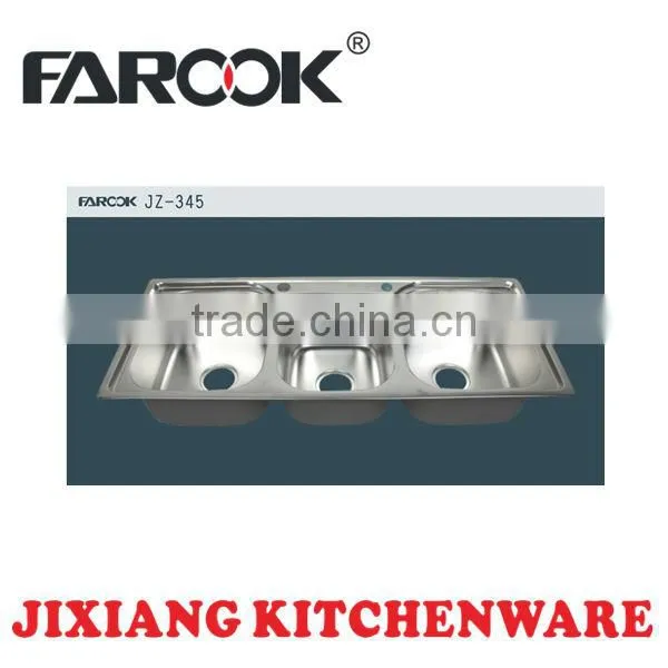 High Quality Triple Bowl Stainless Steel Undermount Kitchen Dishwash Sink