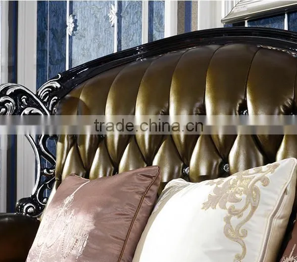 New Classic Silver Color 1+2+3 Living Room Leather Sofa Set, Brown Color Solid Wood Sofa For Luxurious Villa(MOQ=1 SET) photo-3