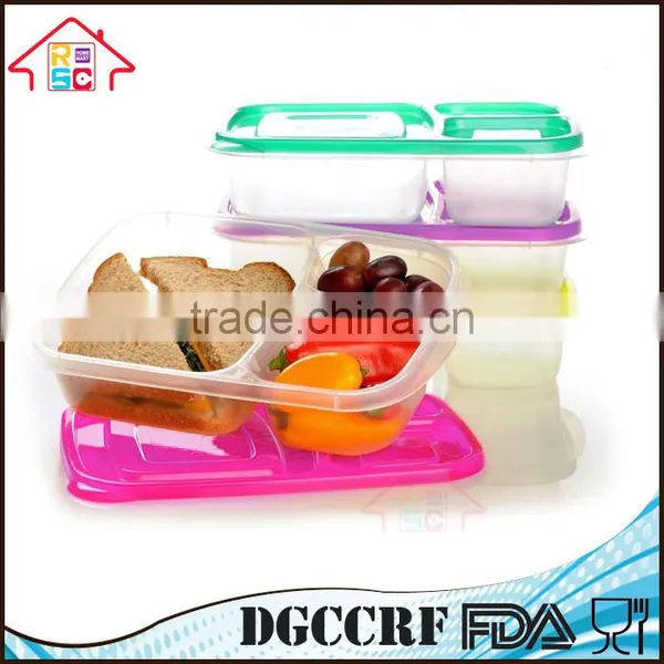 3 Compartment Containers Reusable Bento Lunch Box & Divided Food Storage With Multi Colored Lids photo-2