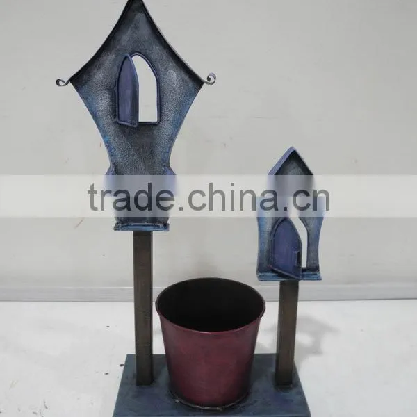 Home and Garden Decorative Planter Box With 2 Metal Pots in House Shape and Window Pane Design photo-3