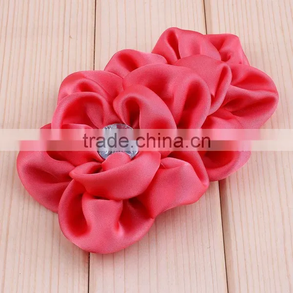 Handmade Satin Fabric Flower With Rhinestone Center for Kids Hair Accessories photo-5