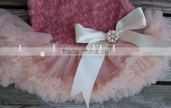 Rose Tutu Dress For 1 Years Old Girl Birthday Baby Girls First Birthday Frocks With Headband 2016 HSD5763 photo-3