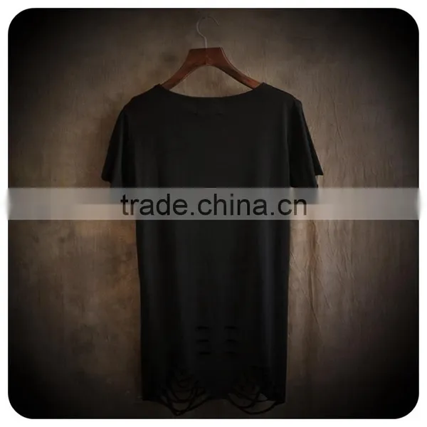 2017 Custom Wholesale Fashion High Quanlity Stretch Oversized Guangzhou Clothing Men's Ripped Longline t Shirt photo-5