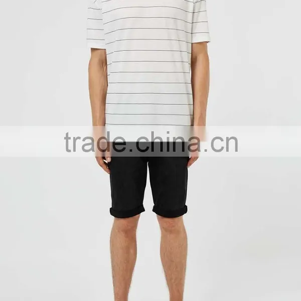 Custom Mens White off Black Stripes t Shirts 100% Cotton Summer Wear T-shirts for Man photo-5