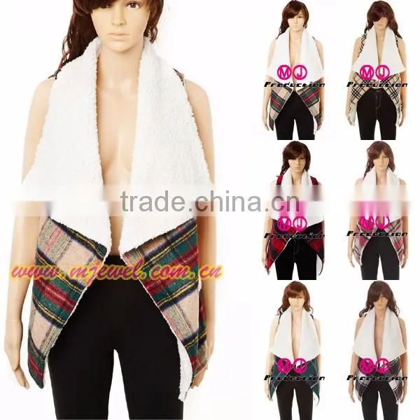 FACTORY Wholesale Plaid Shearling Down Vest photo-3