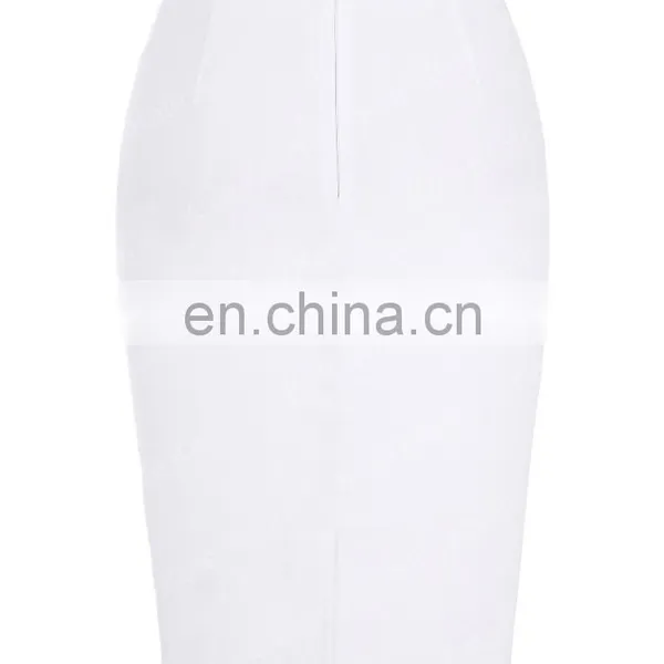 Kate Kasin Occident Women's OL High Stretchy Hips-Wrapped Split Back Short White Pencil Skirt 24" KK000273-2 photo-3