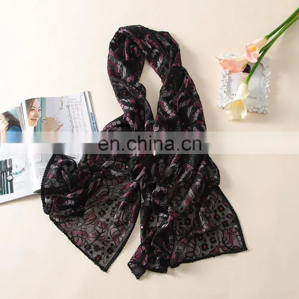 Floral Embroidered Lace Organza Silk Scarf photo-5