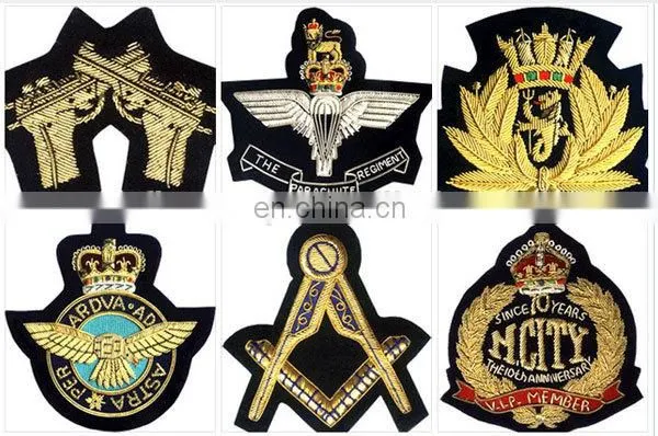 Hand Embroidered Bullion Blazer Cap Badges Embroidered Bullion Wire Club Blazer Badge