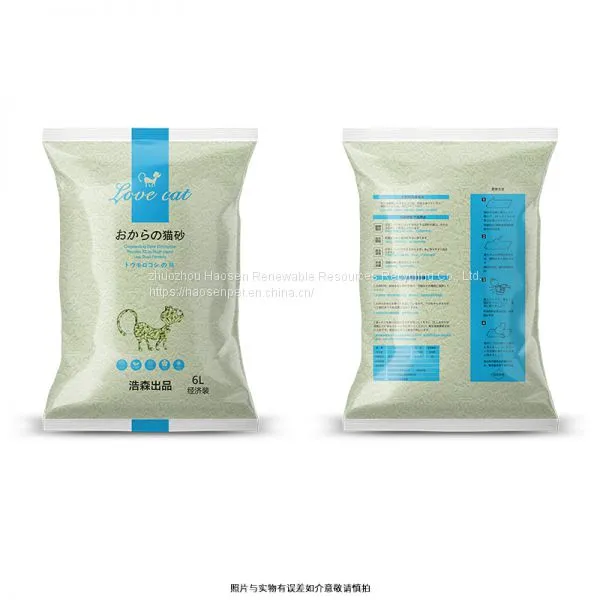 Wholesale and Retail Haosen Tofu Cat Litter 6L2.5 kg Green Tea Flavored Tofu Cat Litter OEM OEM Nissan 70 Tons