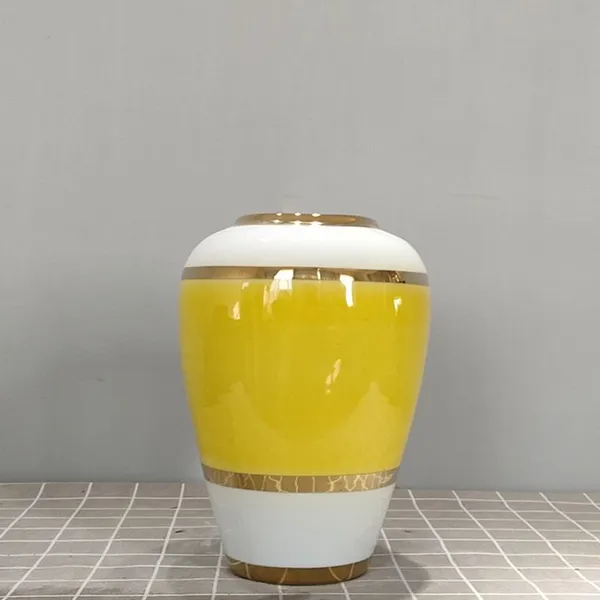 Electroplate Light Luxury Chinese Style Large Yellow Ceramic Flower Vase For Study Decor photo-2