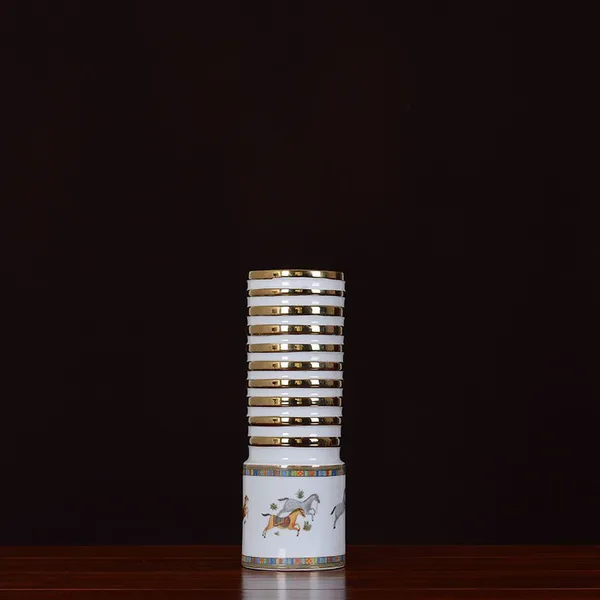 European Retro Creative Hand Made Gild Cylinder Horse Ceramic Vase For Outdoor Indoor Decor photo-4