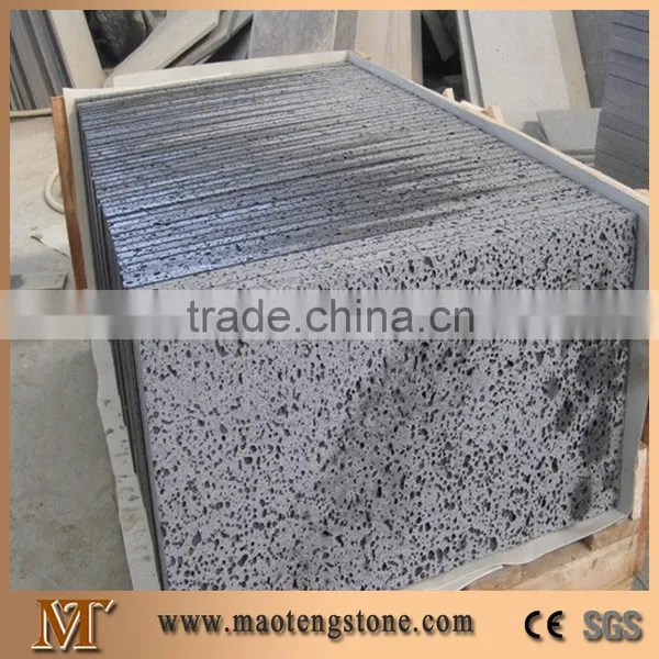Brushed Lava Rock Floor Tile & Slab, Lava Stone Black Basalt photo-4