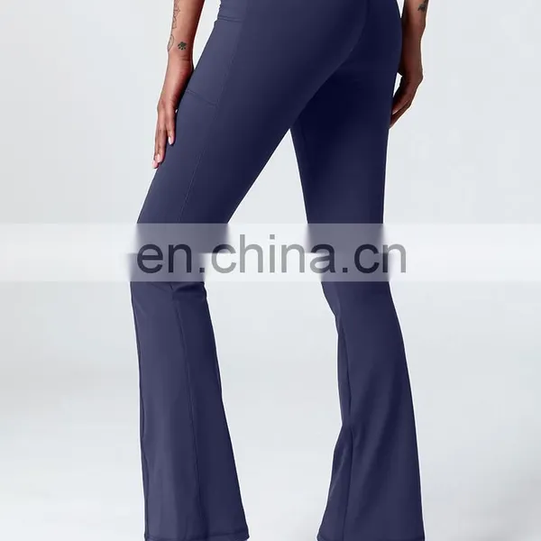 Fashion Morning Glory Design High Waist Gym Wear Bottom Zipper Flares Yoga Pants Leggings With Pockets For Women photo-2