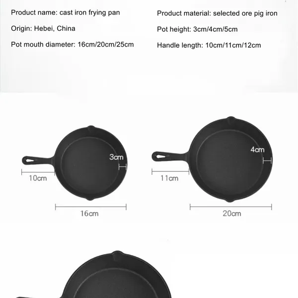 Hot Selling Factory Supply Cast Iron Preseasoned Frying Pan 6/8/10 Inch Seasoned Skillet Fryer Pan With Handle photo-2
