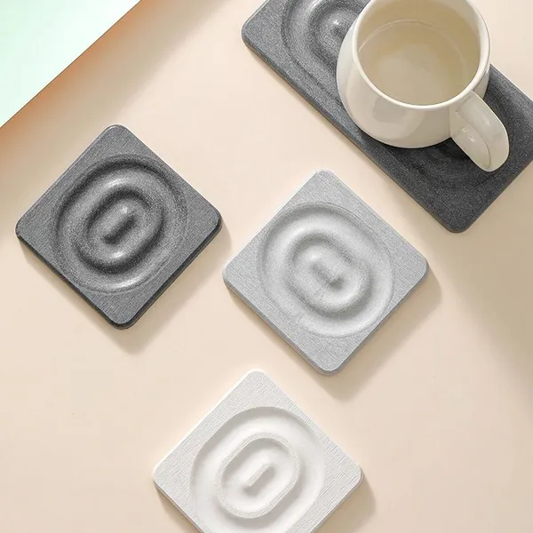 Wholesale Wave Engraving Absorbent Diatomite Stone Coasters Set photo-3