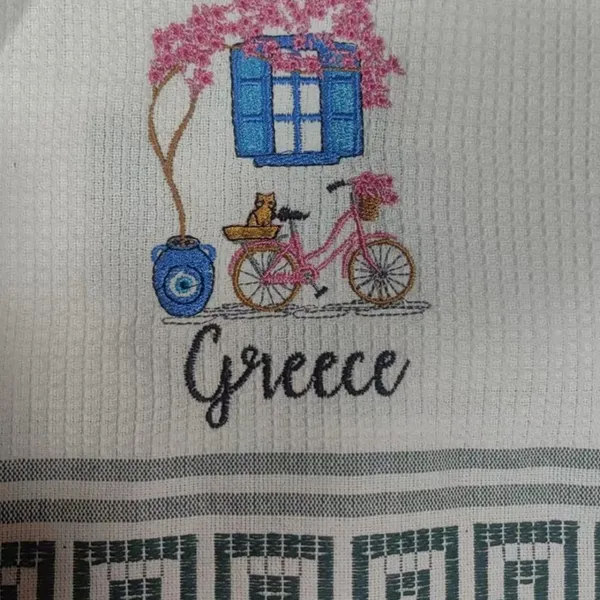 Greek Santorini Quality 60GSM Tea Towel With Embroidery Different Patterns and OEM Tag photo-5