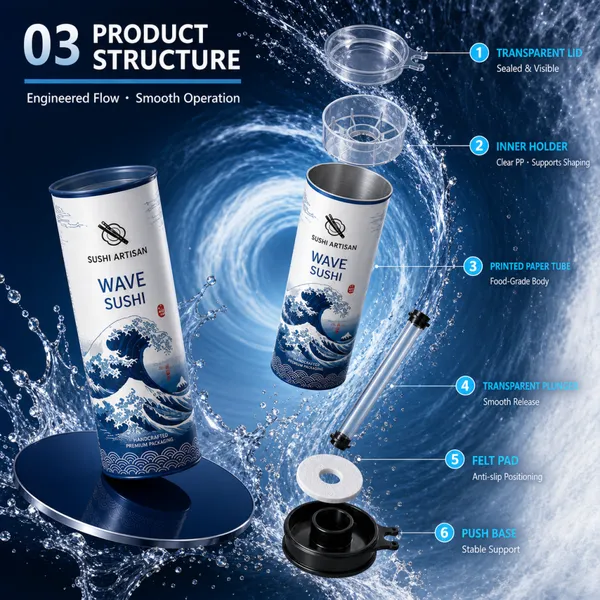 Custom Food Grade Sushi Push Pop Paper Tube Packaging for California Roll | OEM & ODM photo-3