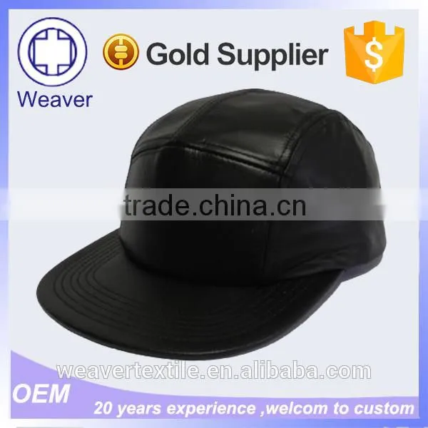 Blank China Good Wholesale Black Leather Strap Faux Leather 5 Panel Hat Manufacture photo-2
