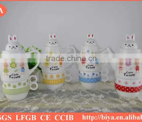 Moroccan Tea Pot Customized Plain White Ceramic Porcelain Tea Pot & Kettle for Two Cup and Saucer Rabit