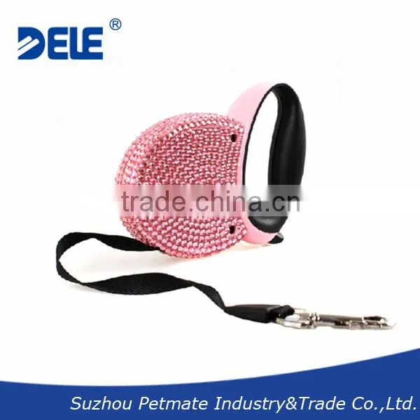 Fashion Design Crystallized Retractable Leash Covered With Bling Bling