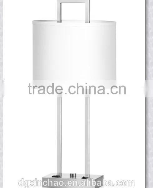 UL Approved Hotel Room White Linen Hard-Back Drum Shade Table Lamp With Turn Switch On The Base XC-H014