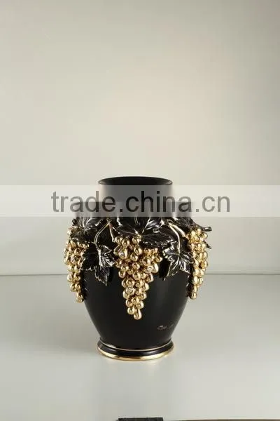 Black Real Gold Grape 16"Antique Vase Flower Art Ceramic Vase for Ceramic Decoration photo-3