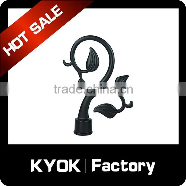 Home Decorative 16mm/19mm Black Series Curtain Rod, Good Price Wholesale Leaf Finials, Strong Bearing Iron Curtain Brackets photo-3