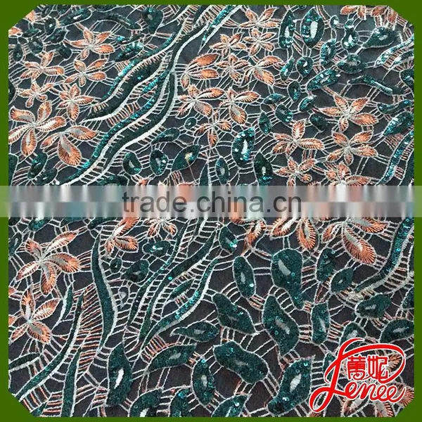 Classical Design Dress Choice Multicolor Sequined Beads Embroidery Fabric photo-3