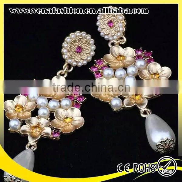Hanging Indian Flower Tassel Artificial Pearl Earrings photo-3