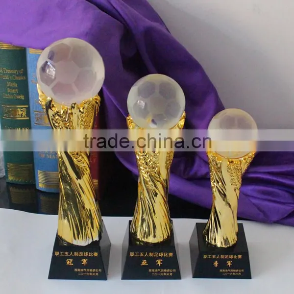 New Design Gold Color Crystal Soccer Sports Trophy Football Award photo-4