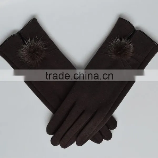 Fashion Lovely Women Genuine Rabbit Fur Pompom Winter Gloves photo-3
