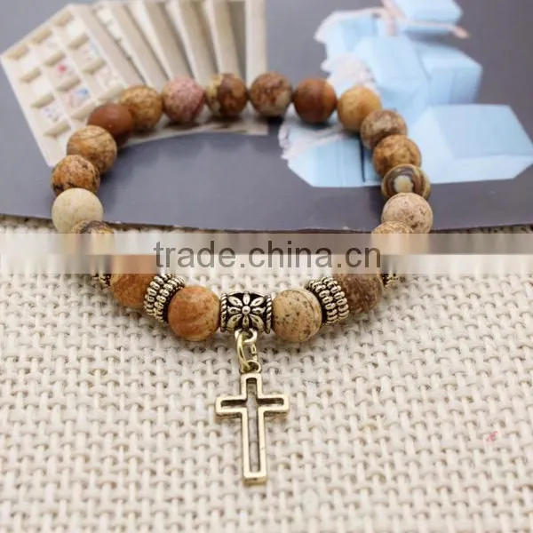 2016 Handmade China of High Quality Cross Lava Natural Stone Bead Bracelet photo-5