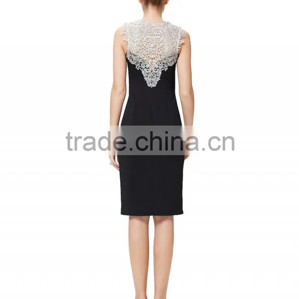 New Arrival Women Evening Wear Sleeveless Navy Blue Bodycon Dress With Lace Trims photo-4