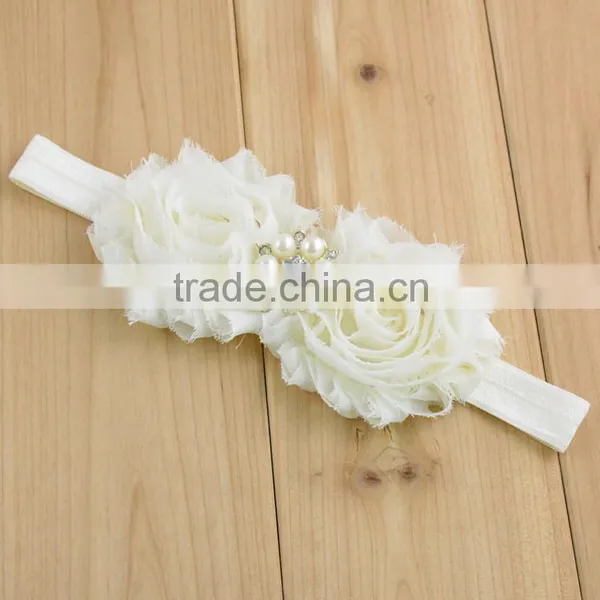Fancy Nylon Velvet Ribbon Chiffon Fabric Flower Hair Band in Stock / New Arrival Pearl Flowers Hair Headband photo-3
