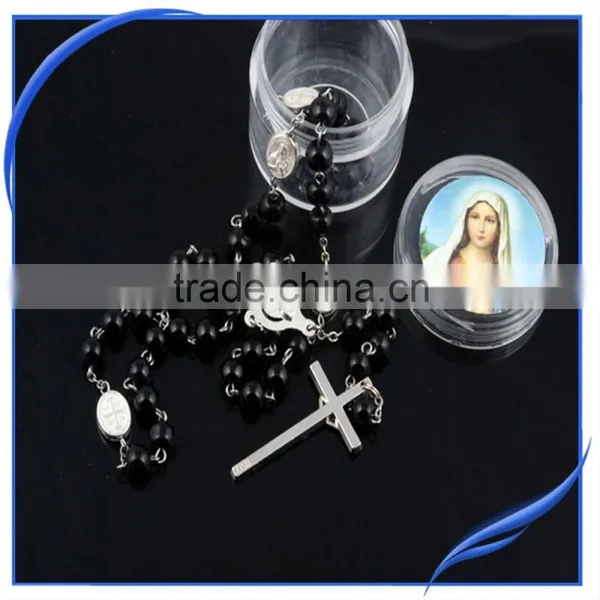 Black Resin Beads Cross Pendant Necklaces Jewelry Fashion photo-3