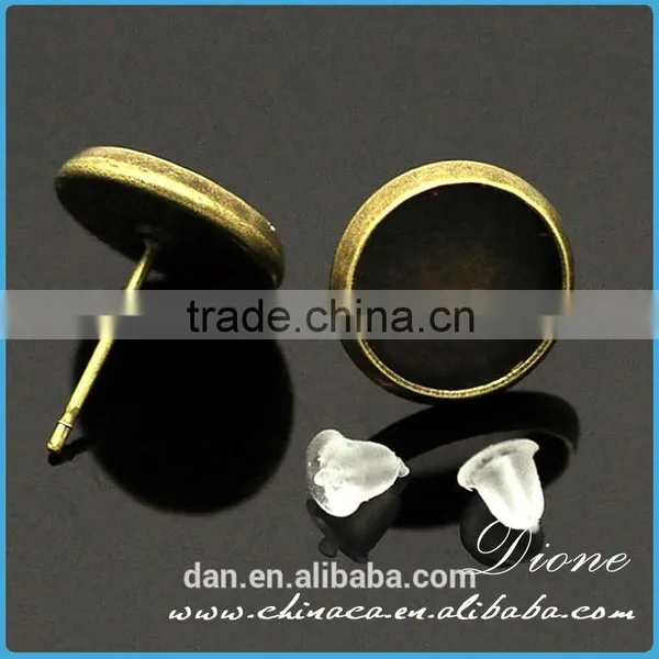 12mm Antique Bronze Plate Brass Blank Base Cabochon Earring Setting photo-3